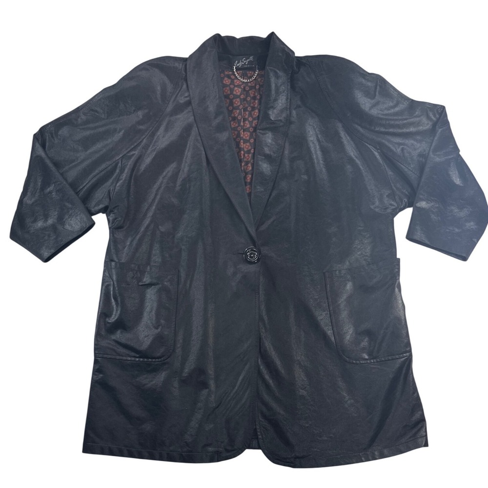 Lady Suzette‎ Liquid Leather Jacket Womens XL Black Excellent Vintage USA Blazer
